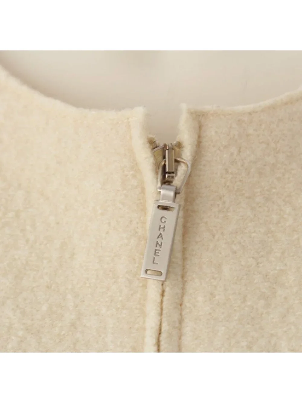Chanel Wool Bicolor Zip Up Hem Chain Tailored Jacket White Black 38